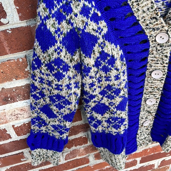 Miss Sasa Large Blue/Tan Button Down Cardigan - Picture 2 of 6